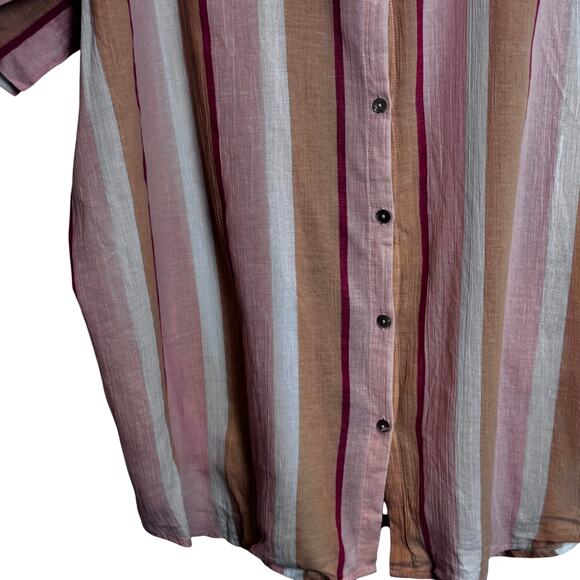 Z SUPPLY Oversized Button Front Top Womens L Orange Stripes Multi Coastal Boho - Picture 6 of 13